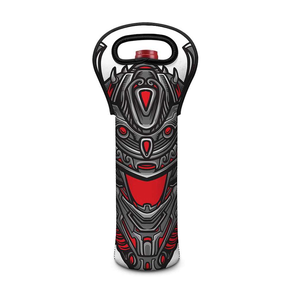Robot Samurai Mask Print Single Neoprene Wine Tote