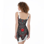 Robot Samurai Mask Print Sleeveless Bodycon Dress
