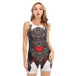 Robot Samurai Mask Print Sleeveless One Piece Swimsuit