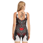 Robot Samurai Mask Print Sleeveless One Piece Swimsuit