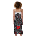 Robot Samurai Mask Print Slim Fit Midi Cami Dress