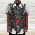Robot Samurai Mask Print Textured Short Sleeve Shirt