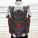 Robot Samurai Mask Print Textured Short Sleeve Shirt