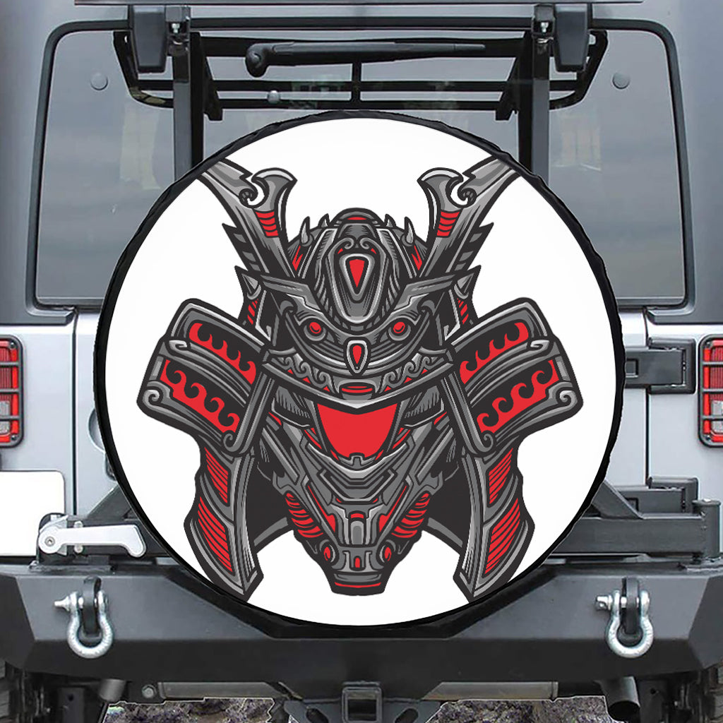 Robot Samurai Mask Print Tire Cover