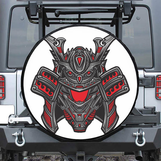 Robot Samurai Mask Print Tire Cover