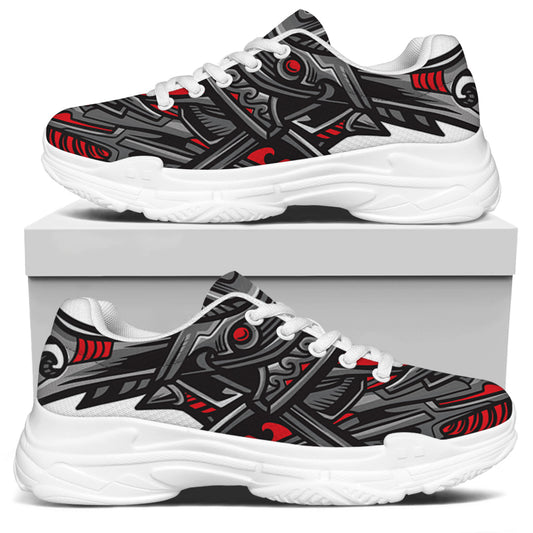 Robot Samurai Mask Print White Chunky Shoes