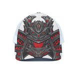 Robot Samurai Mask Print White Mesh Trucker Cap