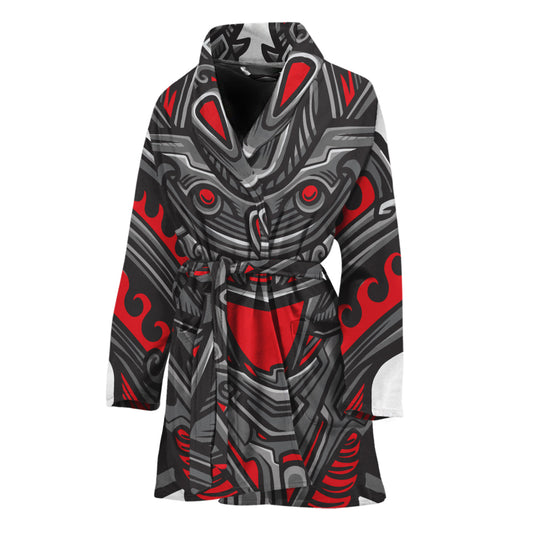 Robot Samurai Mask Print Women's Bathrobe