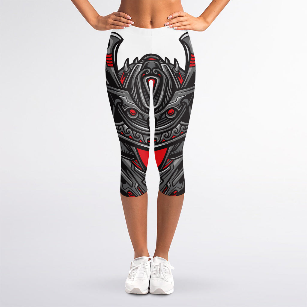 Robot Samurai Mask Print Women's Capri Leggings