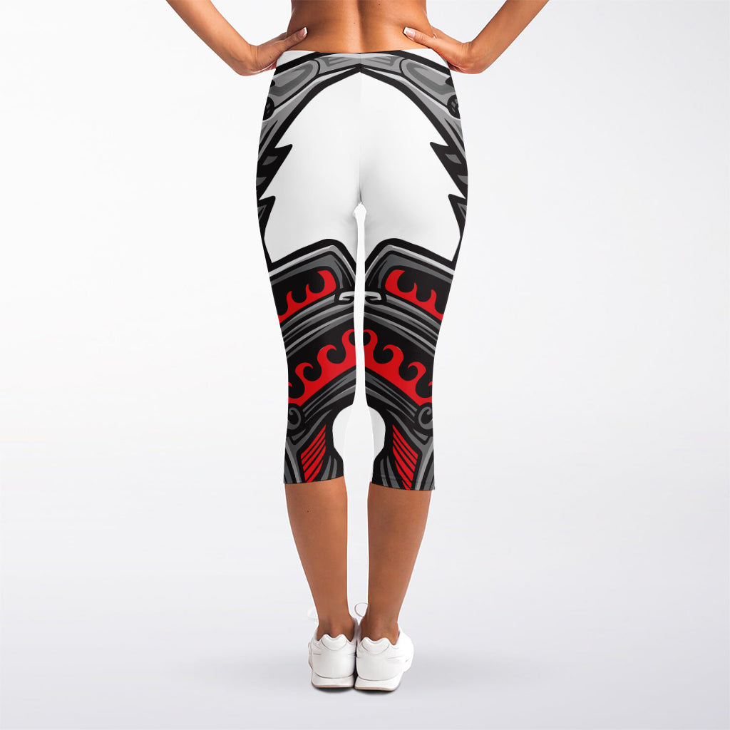 Robot Samurai Mask Print Women's Capri Leggings
