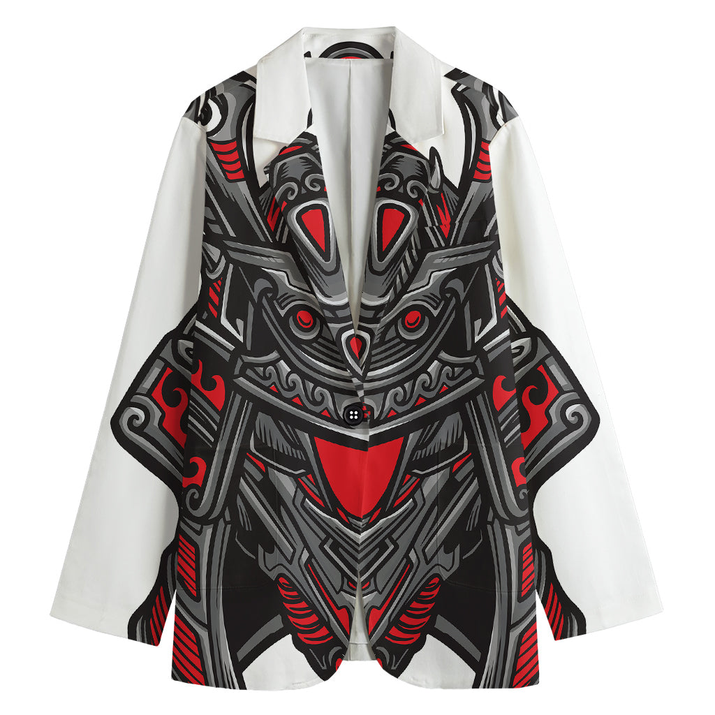Robot Samurai Mask Print Women's Cotton Blazer