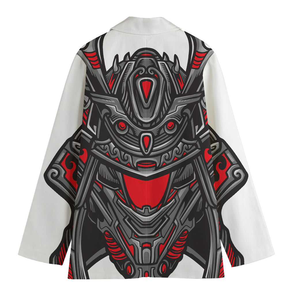 Robot Samurai Mask Print Women's Cotton Blazer