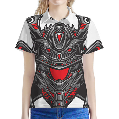Robot Samurai Mask Print Women's Polo Shirt