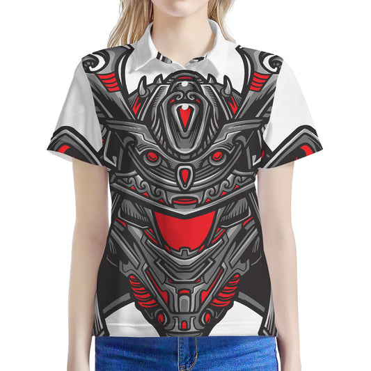 Robot Samurai Mask Print Women's Polo Shirt