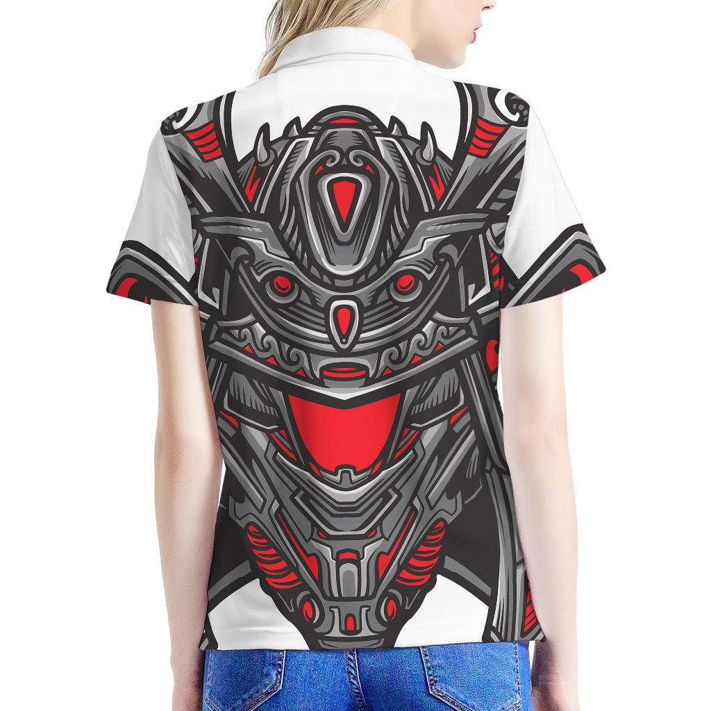 Robot Samurai Mask Print Women's Polo Shirt