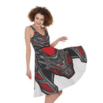 Robot Samurai Mask Print Women's Sleeveless Dress