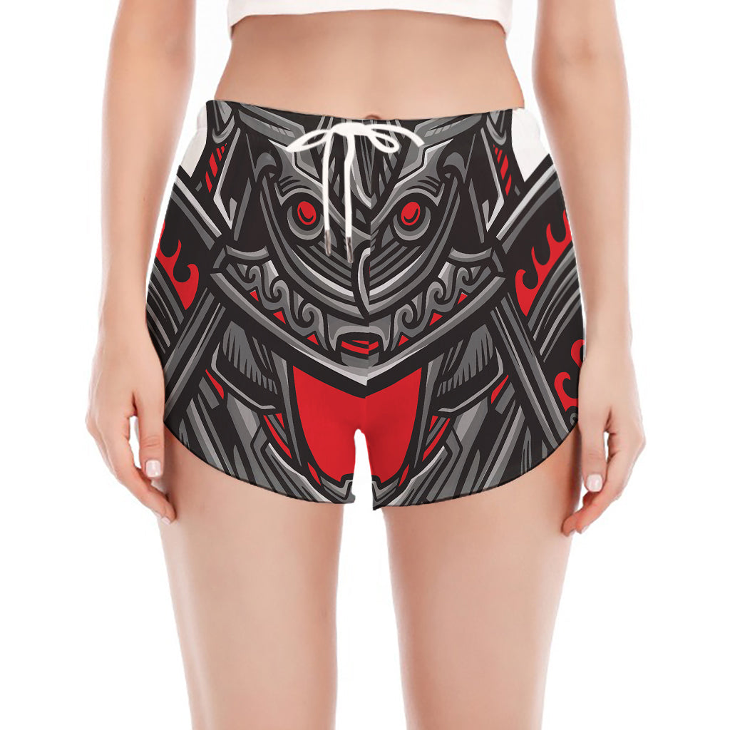 Robot Samurai Mask Print Women's Split Running Shorts