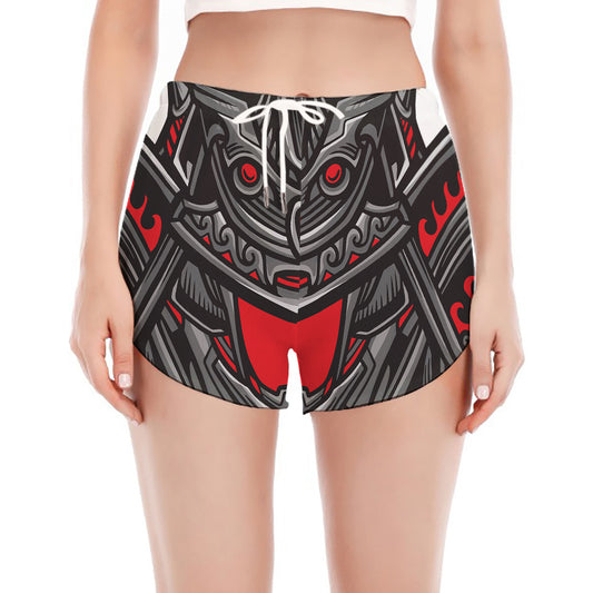 Robot Samurai Mask Print Women's Split Running Shorts