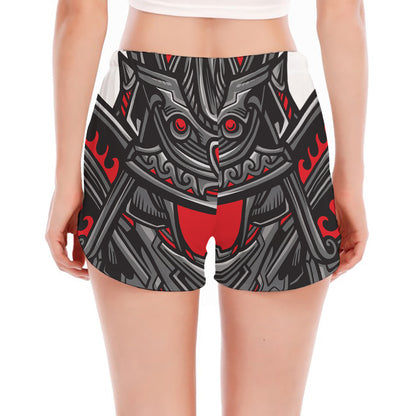 Robot Samurai Mask Print Women's Split Running Shorts