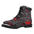 Robot Samurai Mask Print Padded Collar Lace Up Boots