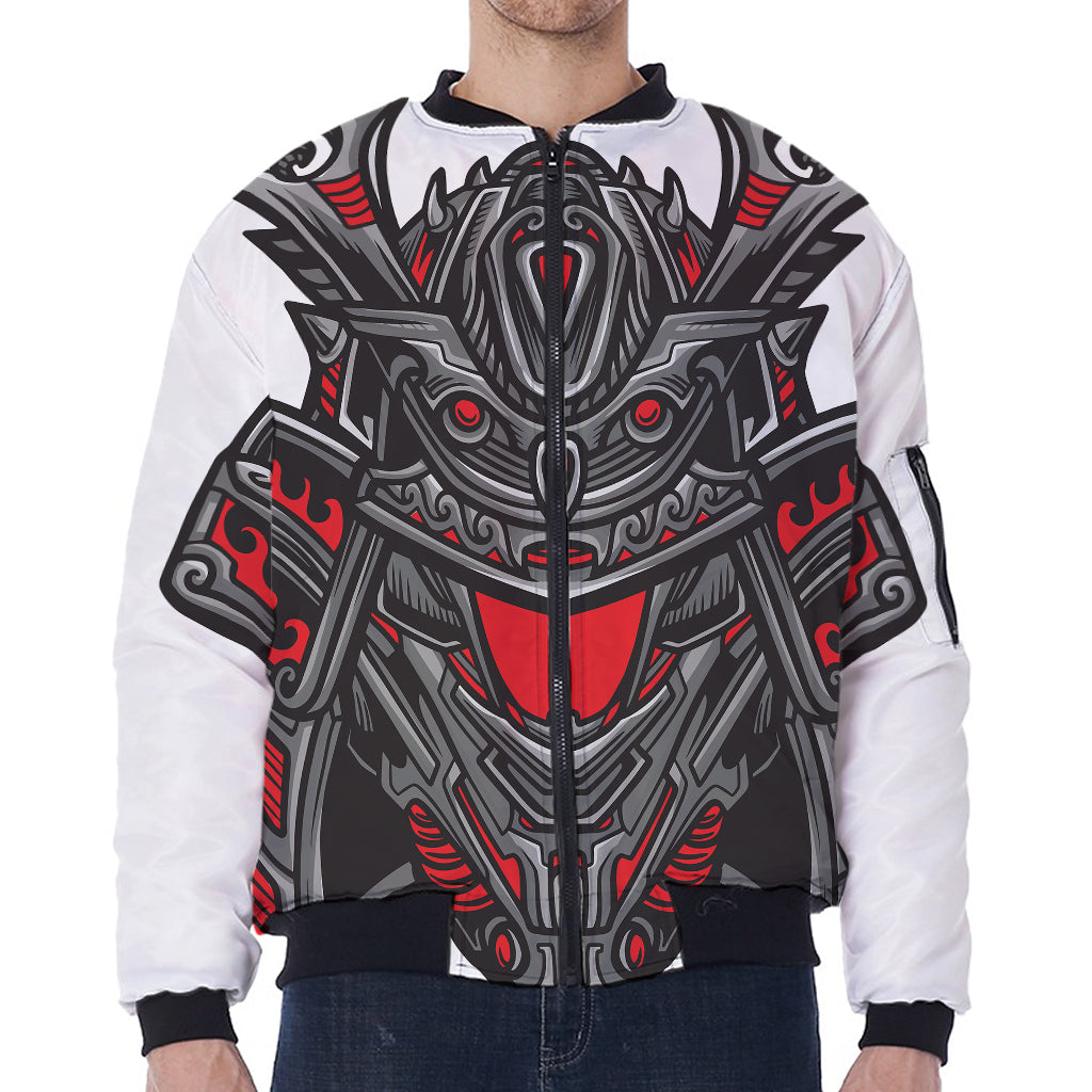 Robot Samurai Mask Print Zip Sleeve Bomber Jacket