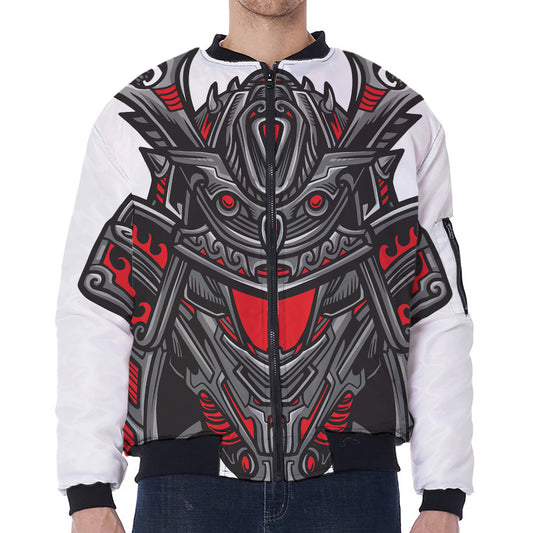 Robot Samurai Mask Print Zip Sleeve Bomber Jacket