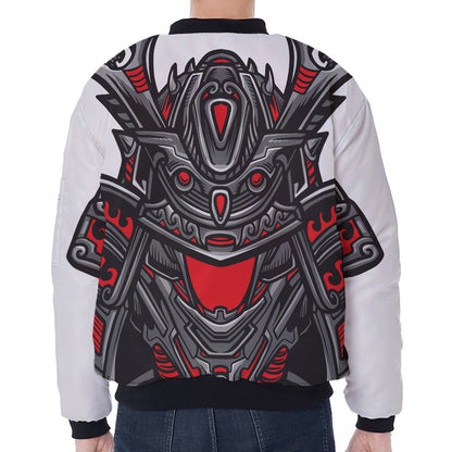 Robot Samurai Mask Print Zip Sleeve Bomber Jacket