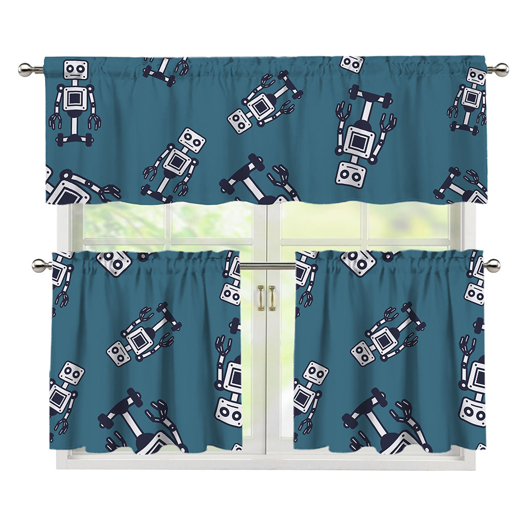 Robot Servant Pattern Print 3 Piece Kitchen Curtains