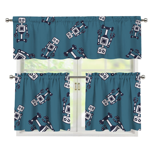 Robot Servant Pattern Print 3 Piece Kitchen Curtains