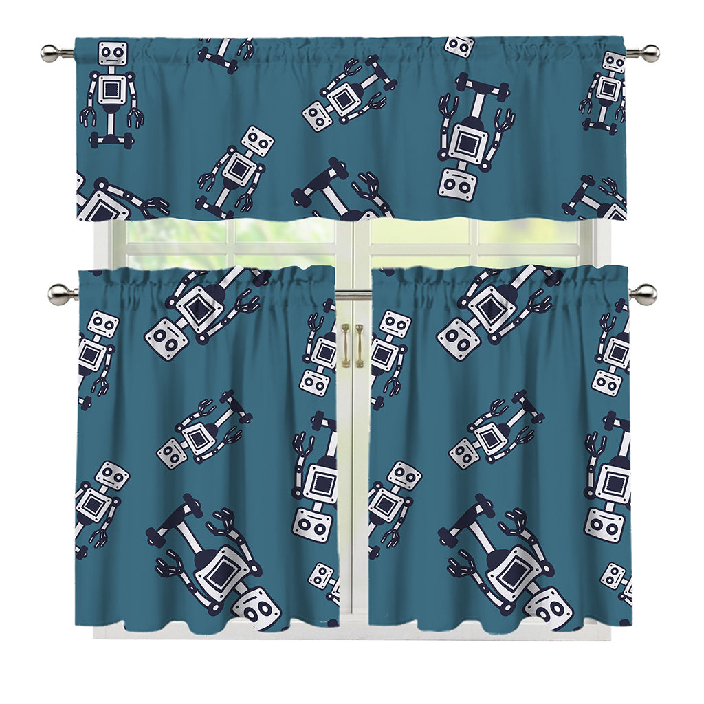 Robot Servant Pattern Print 3 Piece Kitchen Curtains