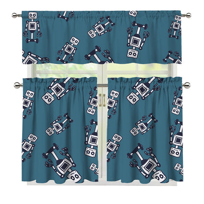 Robot Servant Pattern Print 3 Piece Kitchen Curtains