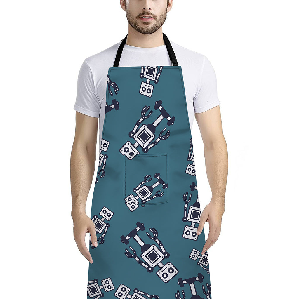 Robot Servant Pattern Print Bib Apron With Pocket
