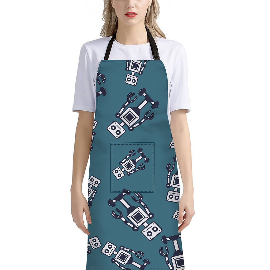 Robot Servant Pattern Print Bib Apron With Pocket