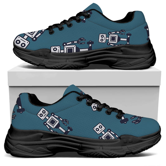 Robot Servant Pattern Print Black Chunky Shoes