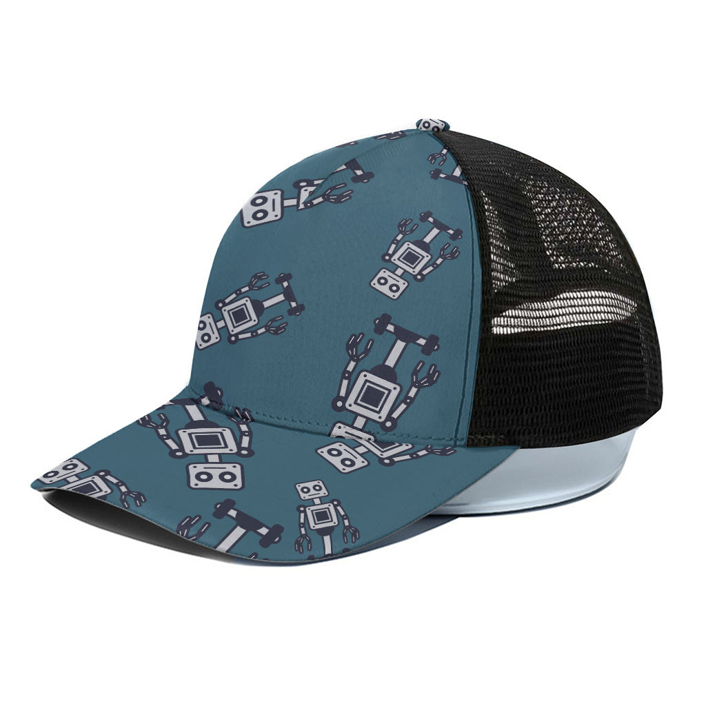 Robot Servant Pattern Print Black Mesh Trucker Cap