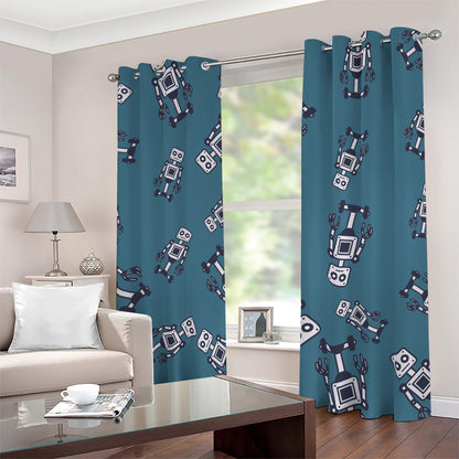 Robot Servant Pattern Print Blackout Grommet Curtains