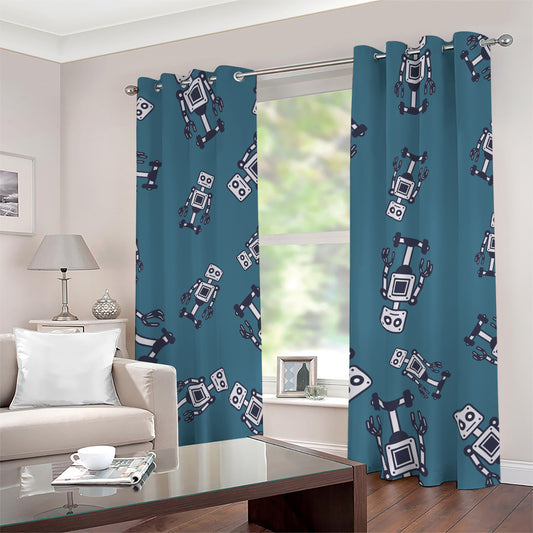 Robot Servant Pattern Print Blackout Grommet Curtains