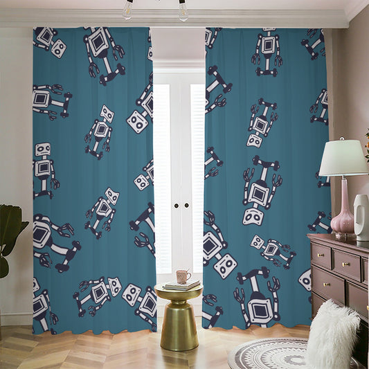 Robot Servant Pattern Print Blackout Pencil Pleat Curtains