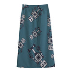 Robot Servant Pattern Print Cotton Front Slit Maxi Skirt