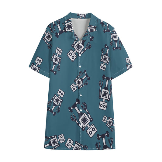 Robot Servant Pattern Print Cotton Hawaiian Shirt