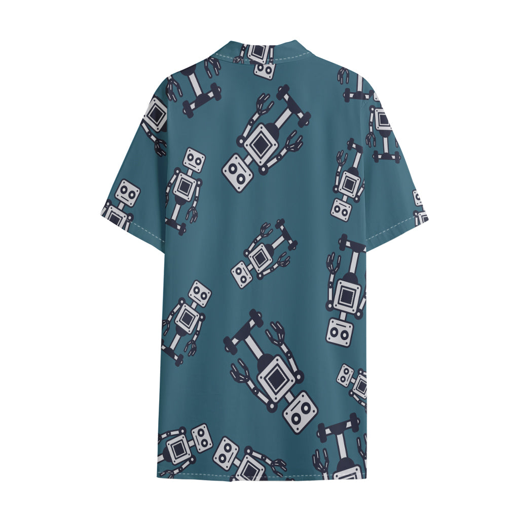 Robot Servant Pattern Print Cotton Hawaiian Shirt