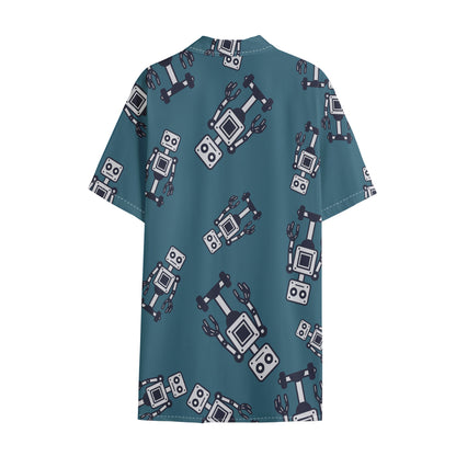 Robot Servant Pattern Print Cotton Hawaiian Shirt