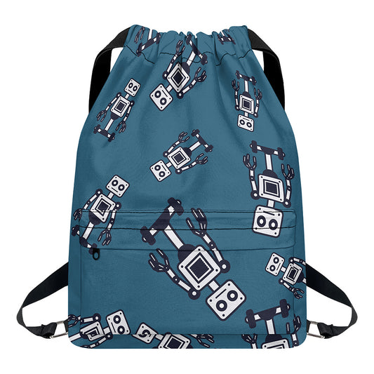 Robot Servant Pattern Print Drawstring Backpack