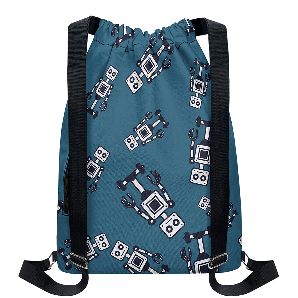 Robot Servant Pattern Print Drawstring Backpack
