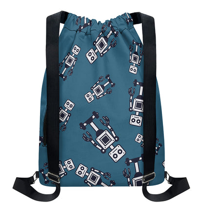Robot Servant Pattern Print Drawstring Backpack