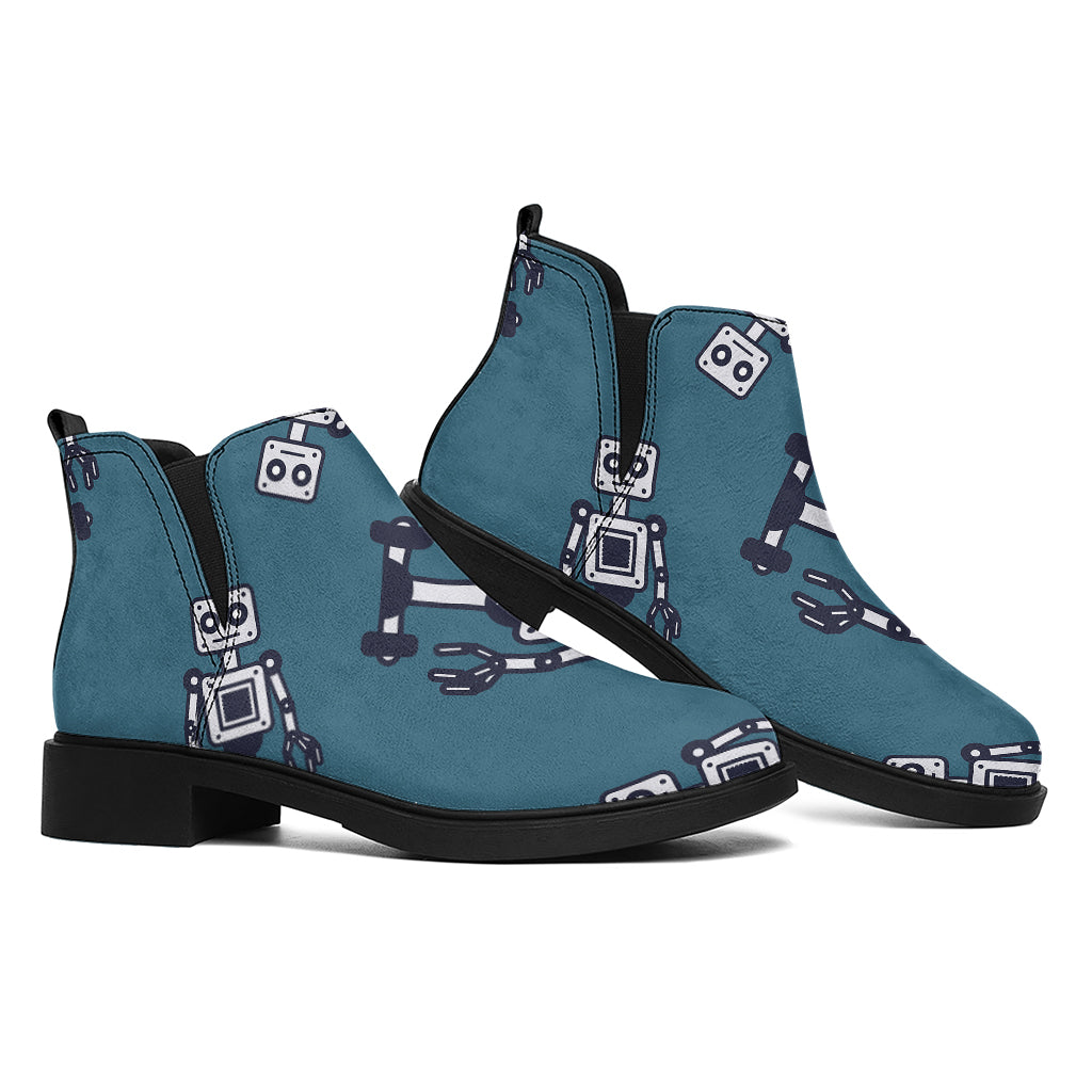 Robot Servant Pattern Print Flat Ankle Boots