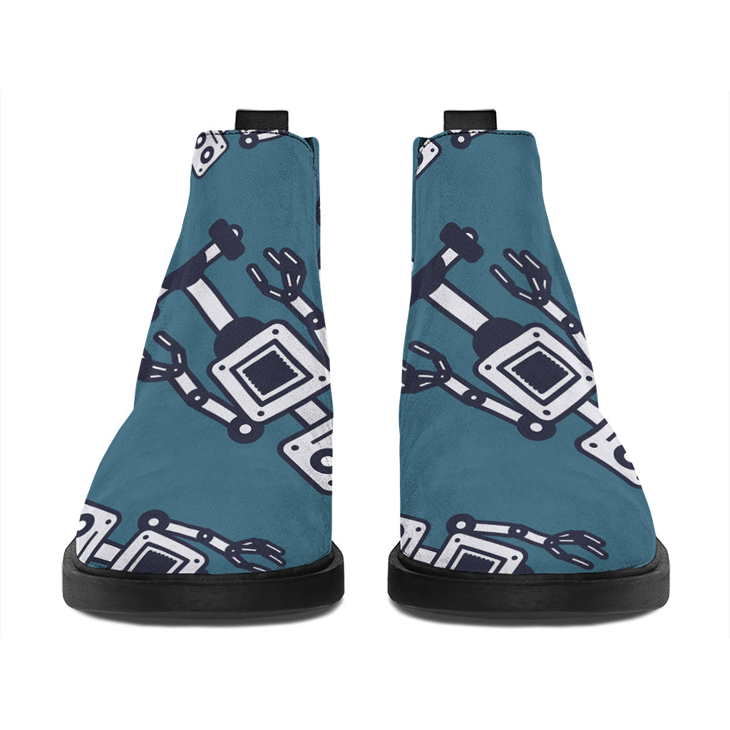 Robot Servant Pattern Print Flat Ankle Boots