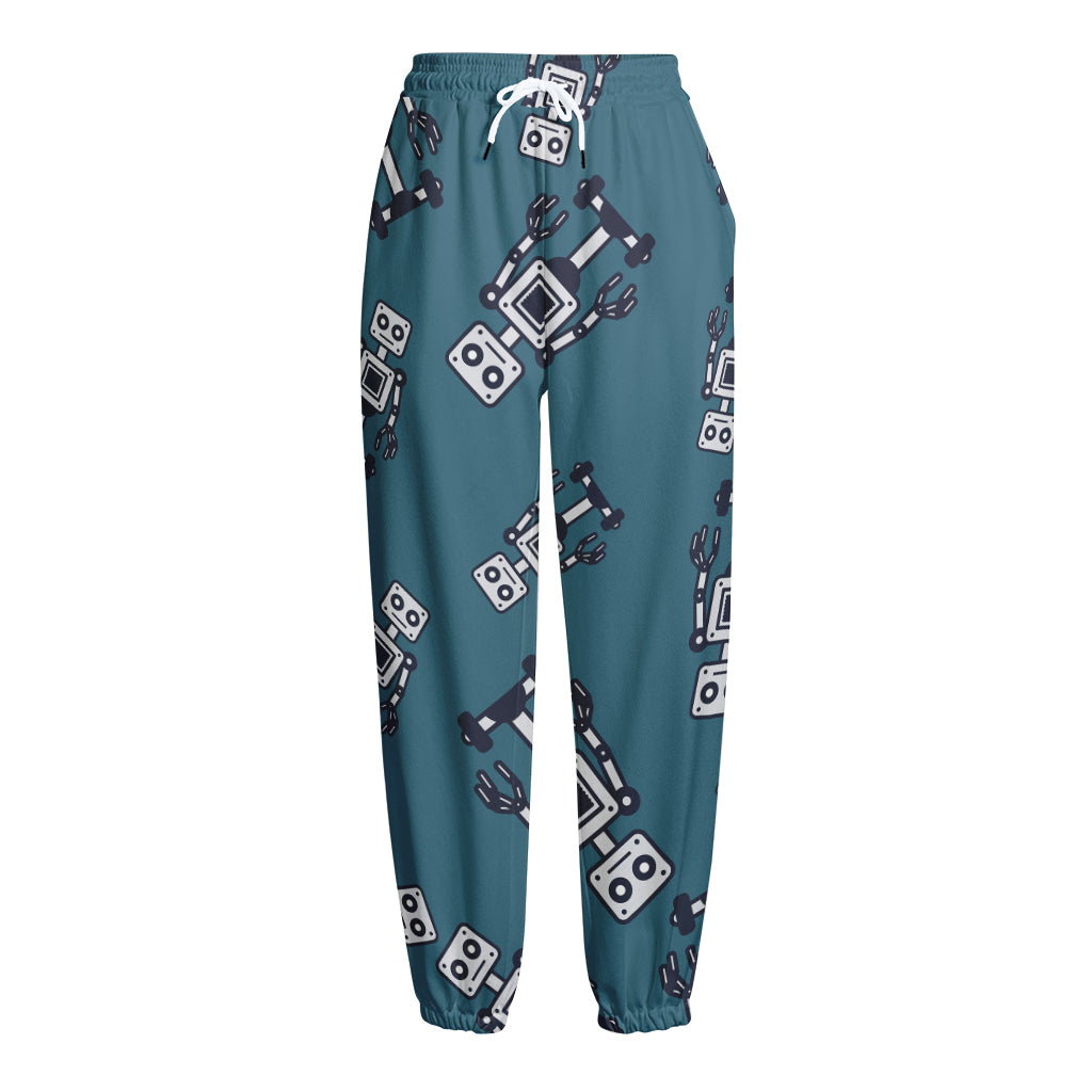 Robot Servant Pattern Print Fleece Lined Knit Pants