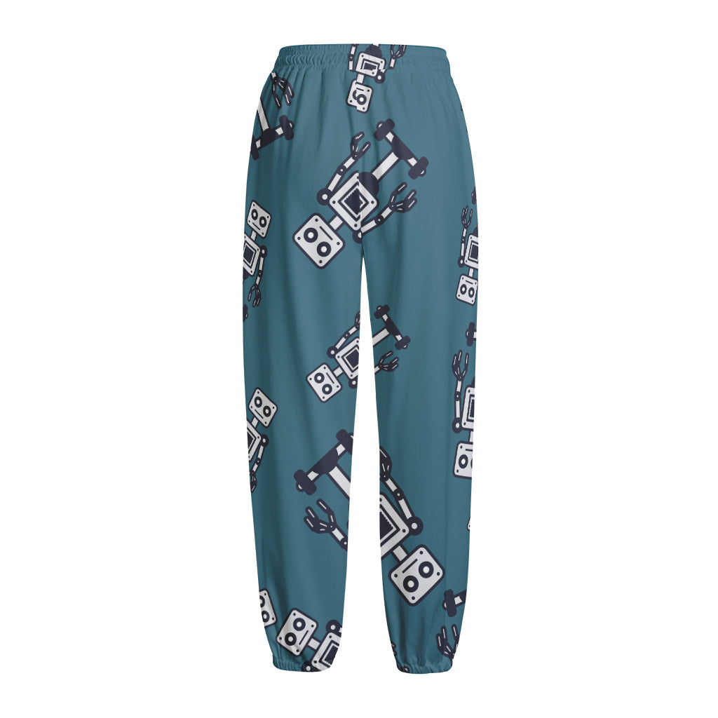Robot Servant Pattern Print Fleece Lined Knit Pants