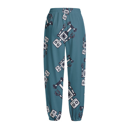 Robot Servant Pattern Print Fleece Lined Knit Pants